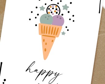 happy birthday ice cream cone, instant print card