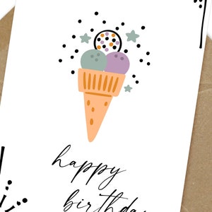 happy birthday ice cream cone, instant print card