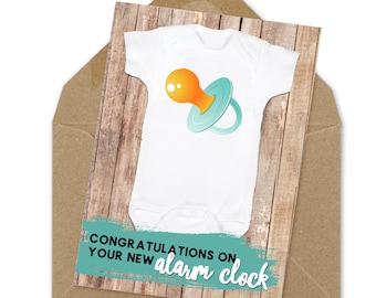 new baby card, congrats card, new baby printable, print at home alarm clock baby shower card  | A6