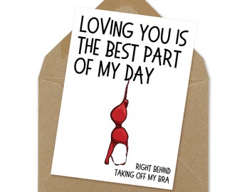 taking bra off printable card, printable love card, anniversary card, card for husband | A6