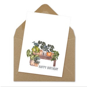 cartão de feliz aniversário, plantas, cartão de aniversário de planta, impressão instantânea