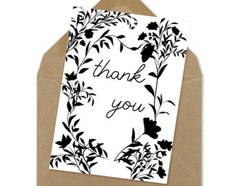 thank you floral noir, instant print, print at home