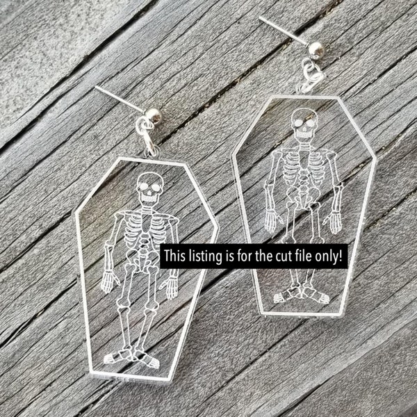 Skeleton Earrings SVG - This is for the FILE only! - Laser Earring File - Glowforge File - Halloween Earrings - Coffin Earrings - Spooky