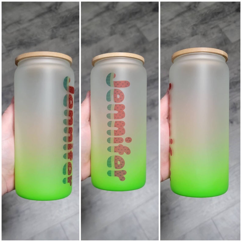 Sublimated Ombré Frosted Glass Tumbler Bamboo Lid Etsy