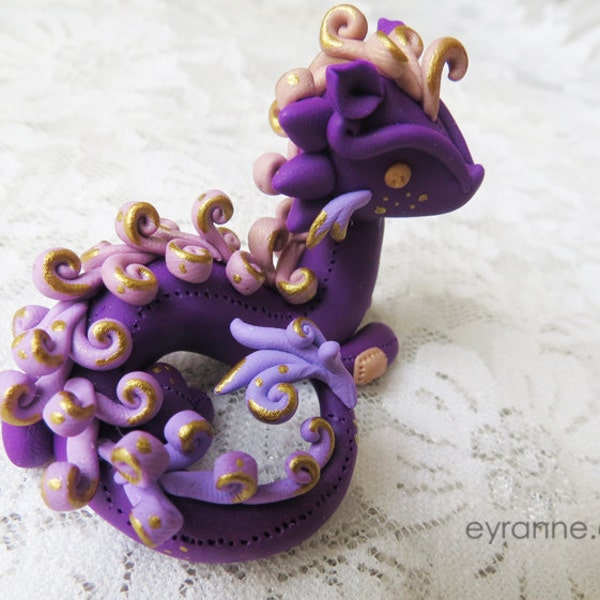 Purple Dragon with Swirly Spines / Polymer Clay Dragon / Dragon Figurine / Cute Dragon Sculpture / Tiny Dragon Sculpture