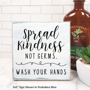 Spread Kindness Not Germs Wash Your Hands Wood Sign, Restroom Sign, Wash Your Hands Sign, Mini Bathroom Soap Dispenser Sign, Shelf Sitter