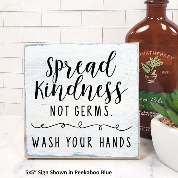 Spread Kindness Not Germs Wash Your Hands Wood Sign, Restroom Sign, Wash Your Hands Sign, Mini Bathroom Soap Dispenser Sign, Shelf Sitter