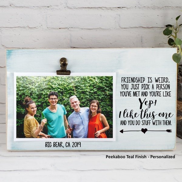 Friends Wood Picture Frame, Friendship is Weird Personalized Photo Holder, Custom Best Friend Picture Frame, Funny Coworker Gift