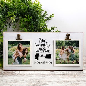 Cadeau de départ, L&#39;amitié ne connaît pas de distance, Double cadre photo personnalisé, Cadeau de départ d&#39;un meilleur ami, Déménagement à l&#39;étranger