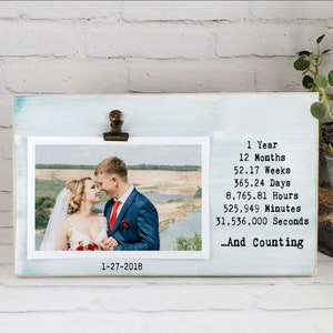 1st Year and Counting Picture Frame, Personalized Photo Holder, One Year Anniversary Gift, First Birthday Frame, Wedding Anniversary Frame