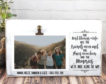 Friends Picture Frame, The Best Things in Life are Memories Wooden Photo Frame, Personalized Girls Trip, Co Worker, Long Distance Gift