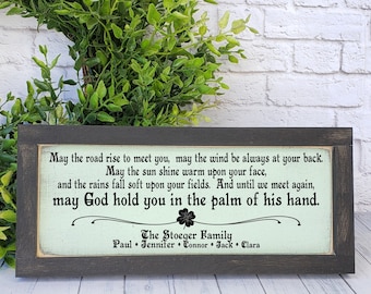 Irish Blessing Personalized Farmhouse Sign, May the Road Rise to Meet You, Custom Wedding New Home Congrats Gift, Irish Heritage Pride