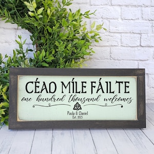 Céad Míle Fáilte One Hundred Thousand Welcomes Personalized Irish Farmhouse Sign, Custom Wedding New Home Congrats Gift, Ireland Pride Sign