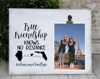 Going Away Gift for Friend, Personalized Friendship Knows No Distance Picture Frame, Long Distance Best Friend Across the Miles, College