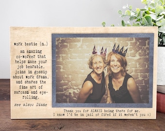 Work Bestie Dictionary Definition Wooden Picture Frame: Personalized Coworker or Colleague Christmas Gift