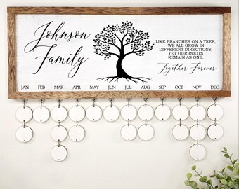 Wooden Custom Tree of Life Birthday Calendar Celebrations Board
