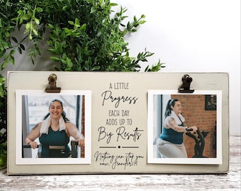 Inspirational Photo Frame, A Little Progress Each Day Adds Up to Big Results, Encouragement Gift for Weight Loss, Fitness, Wellness Journey