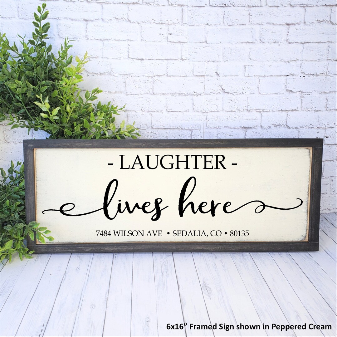 Laughter Lives Here Personalized Farmhouse Sign, New Home Gift, Strong ...