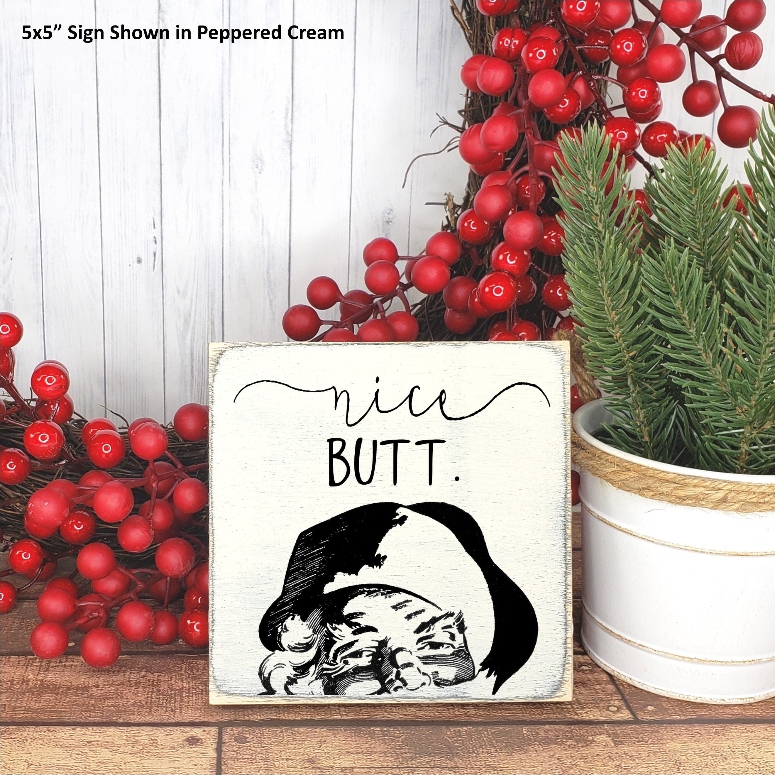 Christmas Nice Butt Wood Sign, Santa Claus Peeking Funny Christmas…