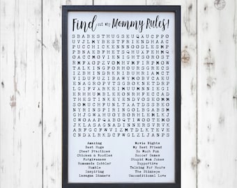 Personalized Mothers Day Gift Word Find, Word Search for Grandparents, Custom Family Sign, Wood Puzzle, Wedding Gift, For Husband or Wife