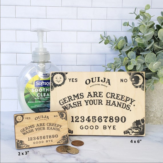 Germs Are Creepy Wash Your Hands Halloween Bathroom Ouija Board, Spirit Talking Board, Fun Spooky Sign Decor, Funny Half Guest Bath Decor