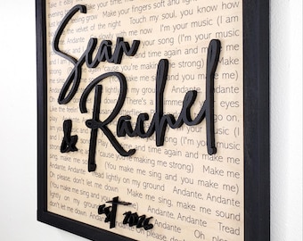 Custom 3D Name Sign with Song Lyrics, Personalized Wedding Gift, First Dance Wood Sign, 5th Anniversary Gift for Couple, Love Wall Decor