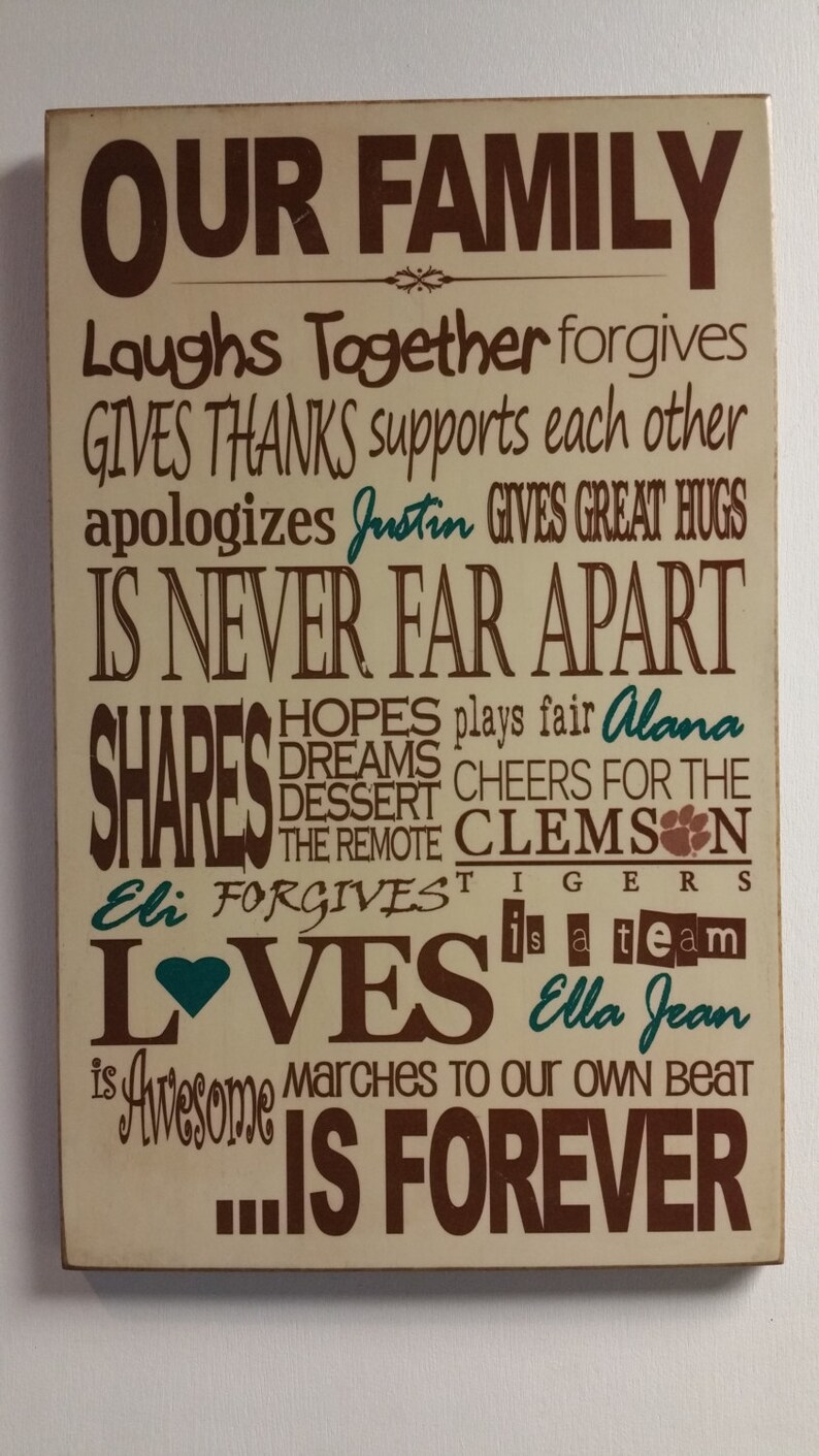 Custom Wood our Family Sign Brown & Aqua Etsy