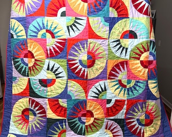 Quilt Mariners compass or eyelash as I like it, Cotton / polyester Fabric, 92” x 100” king Size, Handmade