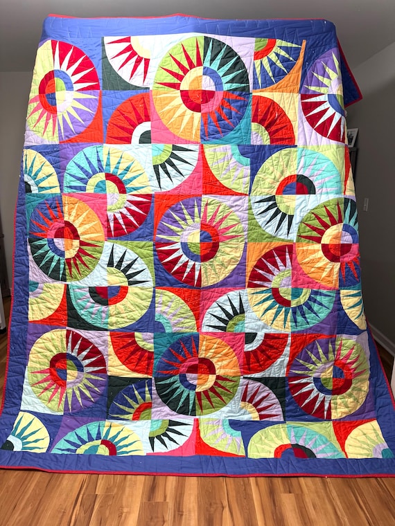 Quilt Mariners compass or eyelash as I like it, Cotton / polyester Fabric, 92” x 100” king Size, Handmade