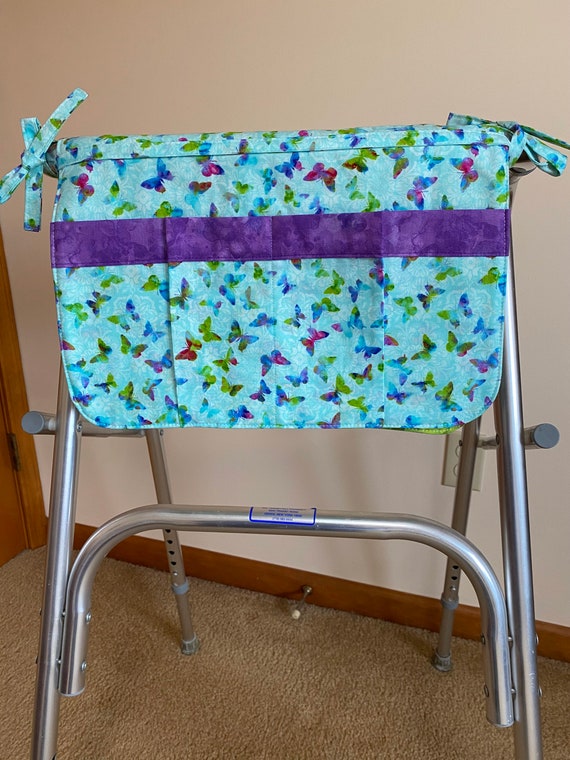 walkers or wheelchair carryall bag/butterflies on blue background. Last one in this fabric.