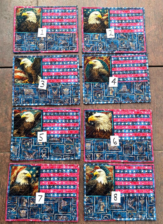 Eagle Patriotic Placemats Quilted Table Linens 14” x 19”