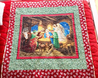 Manger 58” x 60”  patterns of snowflakes and swirls embroidery