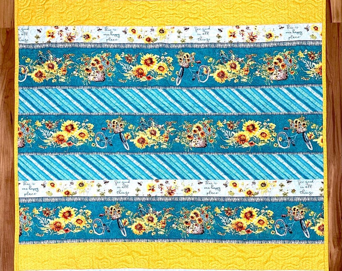 Bicycle Baby quilt, picnic, car rides/ plane trips or play blanket.  measures 40 1/2”x 42”