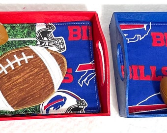 Embroidered Football Coasters with Mini Tray: Game Day Decor