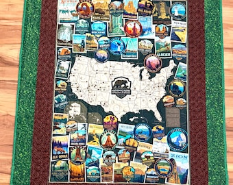 National Parks / rare find completed custom designed quilt 46” x 59”