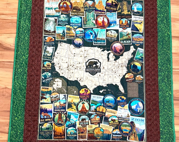 National Parks / rare find completed custom designed quilt 46” x 59”