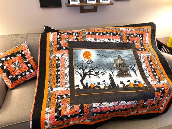 Good witch Halloween quilt with 2 matching pillow 64” x 66”