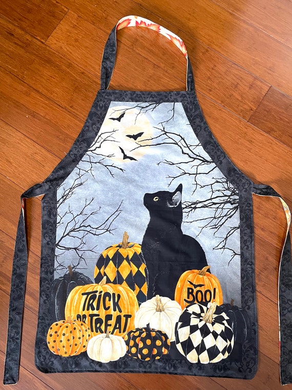 Cat Halloween & leaves apron / reversible