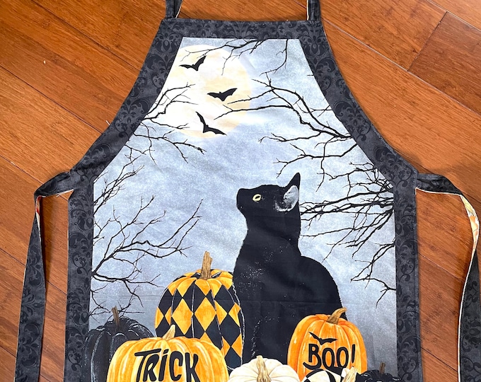 Cat Halloween & leaves apron / reversible