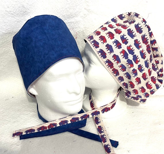 Surgical / Scrub cap fabric / unisex / buffalo fabric is my custom fabric/ reversible