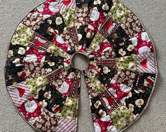 Santa tree skirt 20” with embroidered Santa hats length from center