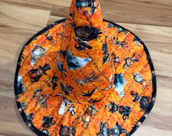 REDUCED Witch Hat , Halloween Costume, Cotton Fabric