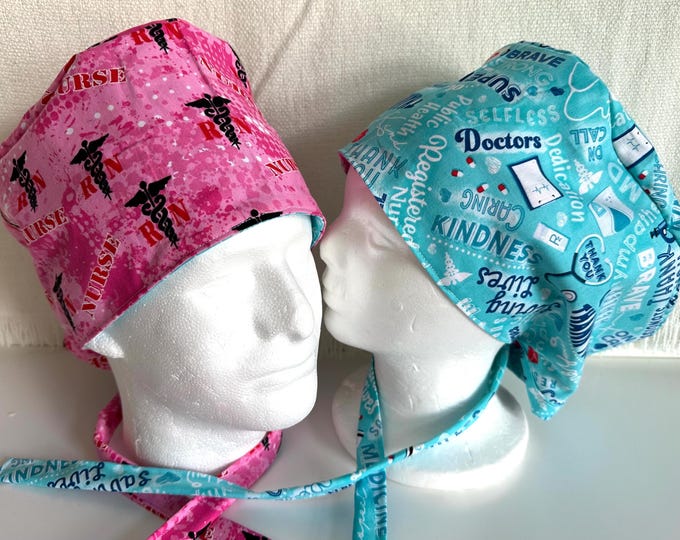 Surgical / Scrub caps /reversible 2 different patterns set of 10