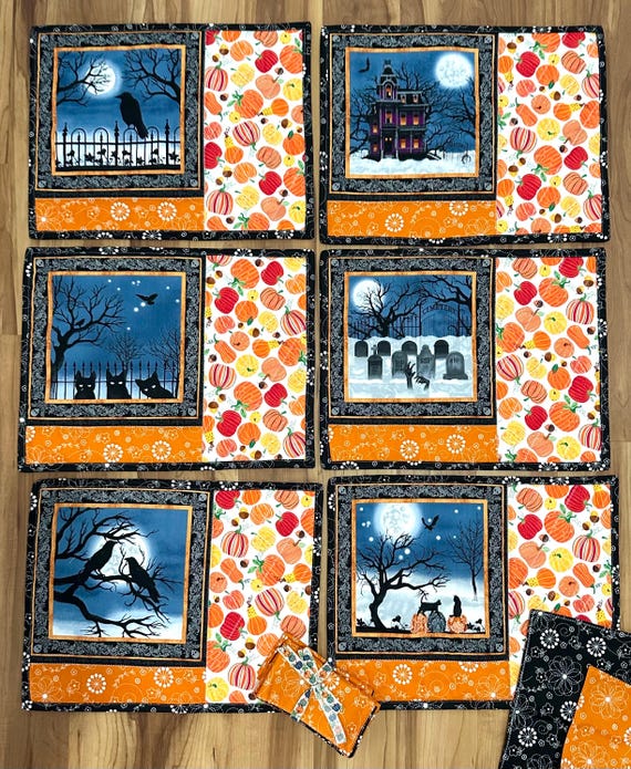 Halloween Placemat Set: Diagonal Stitched Pattern with Matching Napkins
