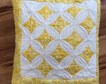 Quillo .. pillow and quilt in one Floral gray and yellow 16 inch pillow / quilt
