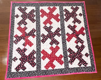 Mixed up Love quilt / wedding / pink minky back / homemade custom quilt 59” x 61”