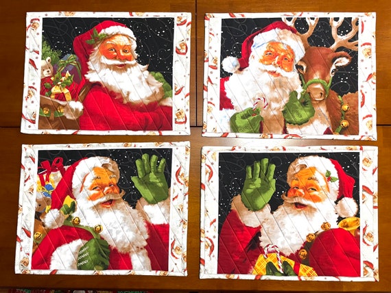 Santa faces Christmas 14” 18 1/2” placemats Set of 4