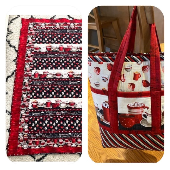 Homemade “Hot Hot Hot Cocoa” custom made quilt 58” x 70” and padded fabric purse for easy gifting