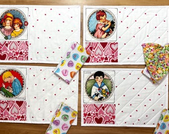 Valentines Day Placemats 13” x 19” with Napkins 16”, Set of 4