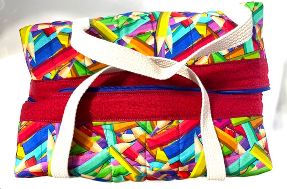 colored pencil’s Quilted bag for Lunch or travel 6” x7” x 11” perfect!